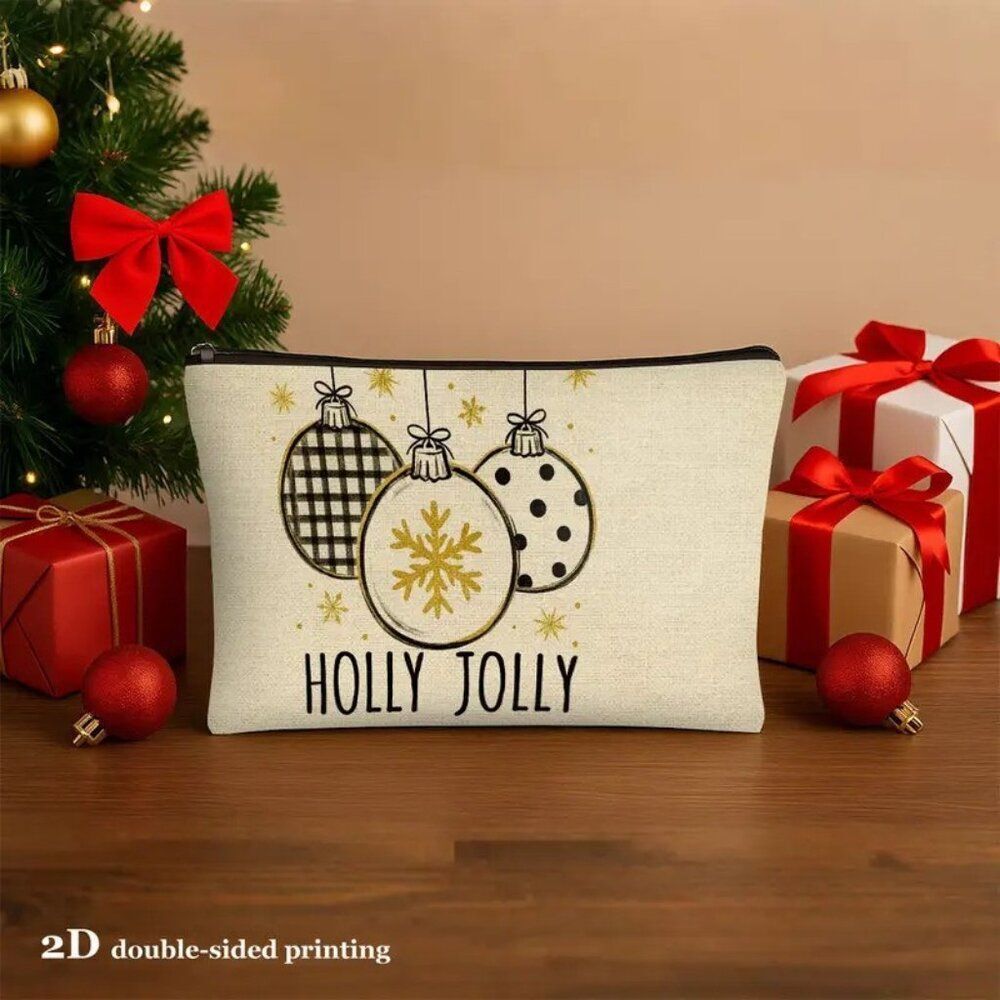 Christmas Holiday Holly Jolly Tree Ornaments Multifunctional Travel Cosmetic Bag